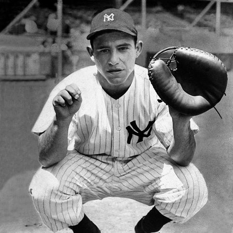 united states   september 07  lawrence peter yogi berra caught on with the yankees in the late 1940s and help joe dimaggio close out his career with three straight world titles in all, berra played on 10 yankee championship teams  photo by ny daily news archive via getty images