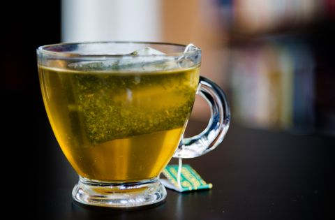 Close-Up Of Green Tea In Cup On Table