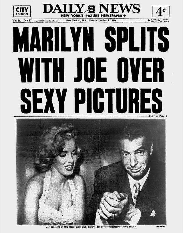 The front page of the October 5, 1954 edition of the New York "Daily News" announcing Marilyn Monroe and Joe DiMaggio's split