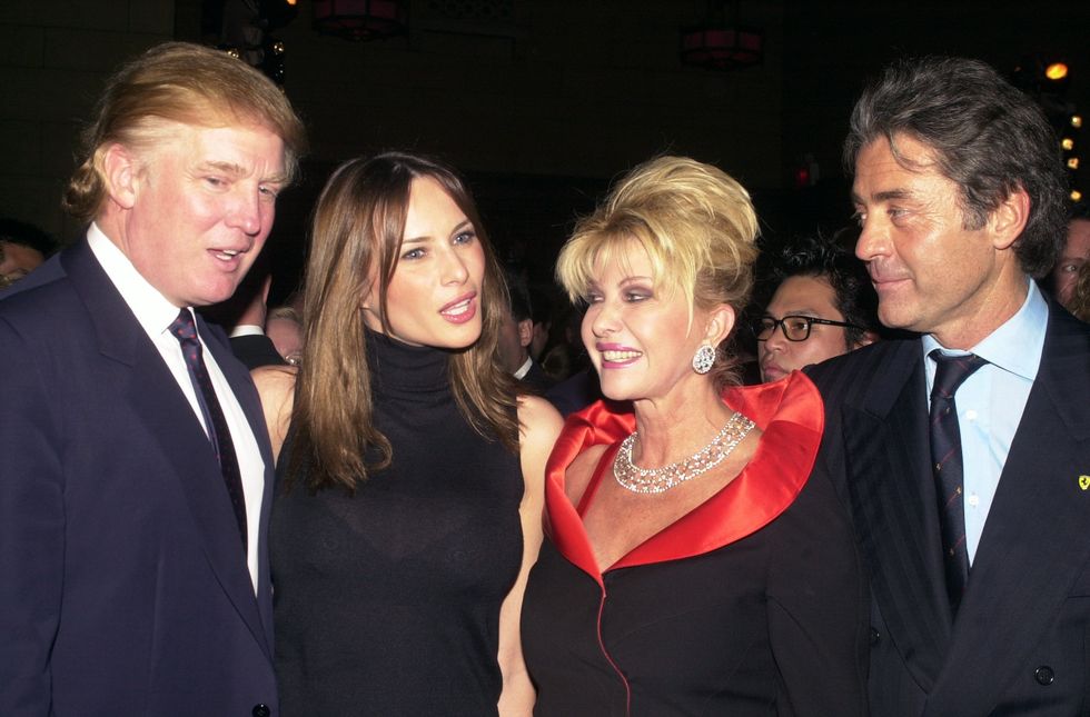 Donald Trump and Melania Knauss, back when they were dating, pose with Ivana Trump and Roffredo Gaetani at a party in 2000.