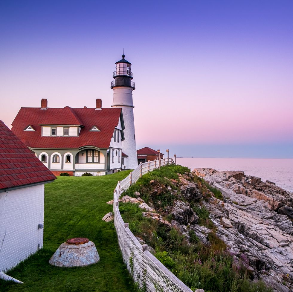 portland lighthouse standing on cliff, portland, maine, usa mens health happiest cities