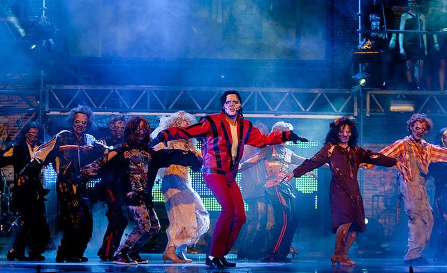 madrid, spain march 11 dancers perform michael jacksons thriller during the presentation of the show la magia continua a musical tribute to michael jacksin at lope de vega theatre on march 11, 2010 in madrid, spain photo by eduardo parragetty images