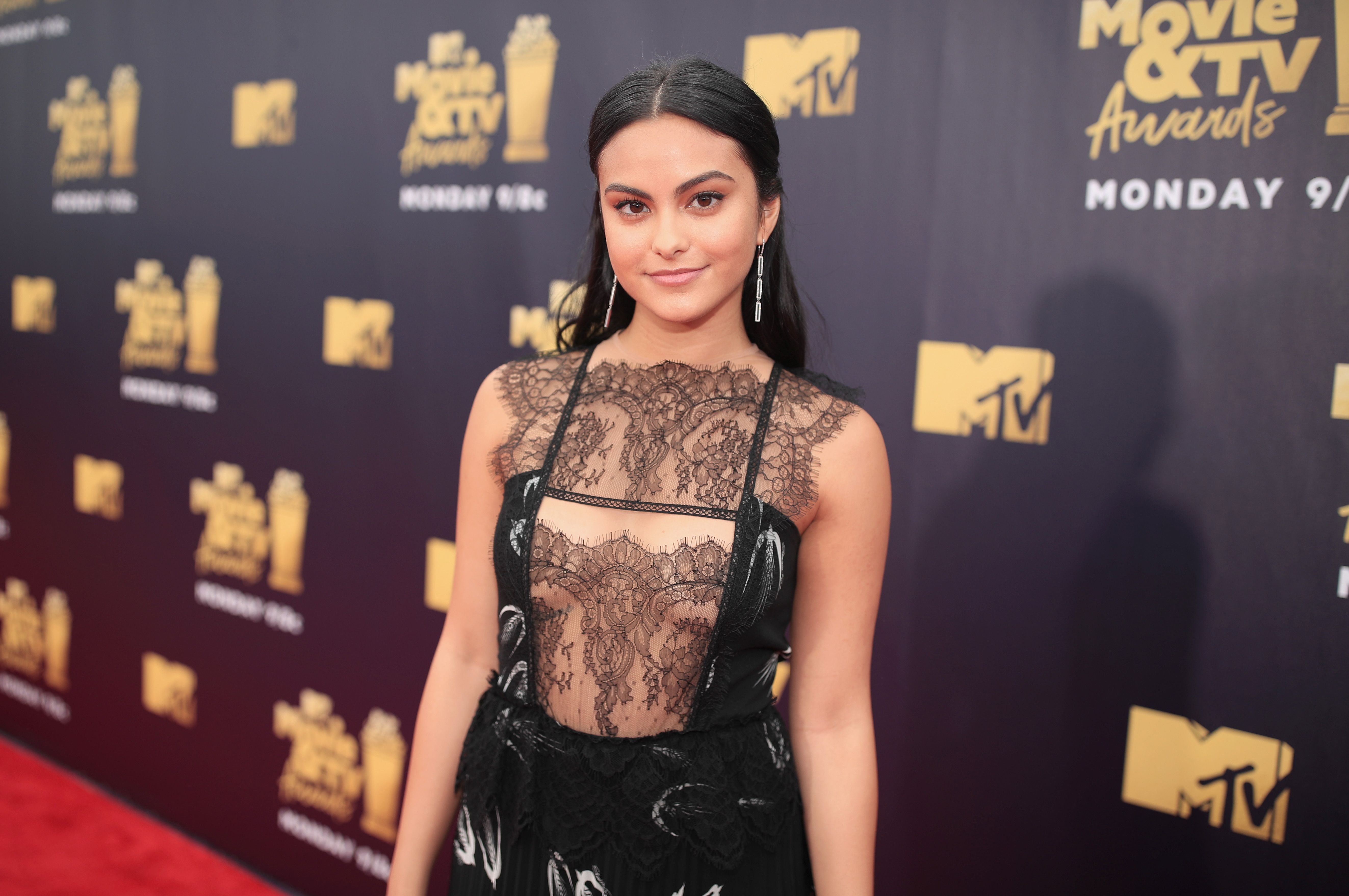 Camila Mendes Wears Naked Dress on 2018 MTV Movie & TV Awards Red Carpet - Camila  Mendes Boob Tattoo