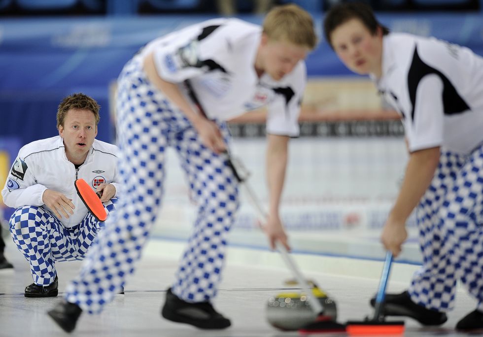 The Norwegian Olympic Curling Team's Pants - Matches are tight. Stretchy curling  Pants aren't.