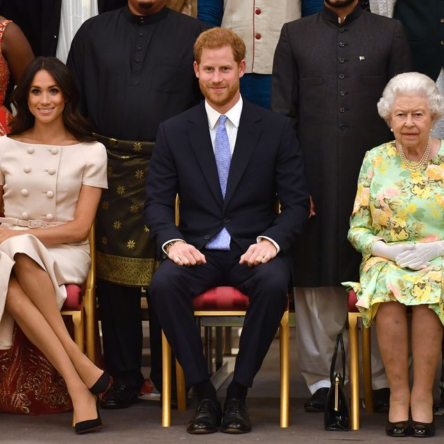 Meghan Markle with Prince Harry and Queen Elizabeth