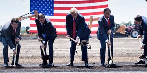 us president donald trump participates in a groundbreaking for a foxconn facility at the wisconsin valley science and technology park june 28, 2018 in mount pleasant, wisconsin photo by brendan smialowski  afp        photo credit should read brendan smialowskiafp via getty images