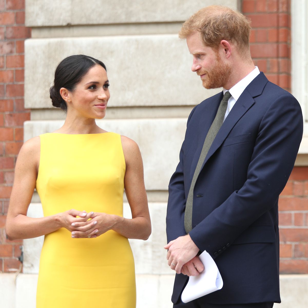 london, england   july 05  prince harry, duke of sussex and meghan, duchess of sussex arrive to meet youngsters from across the commonwealth as they attend the your commonwealth youth challenge reception at marlborough house on july 05, 2018 in london, england photo by yui mok   wpa poolgetty images
