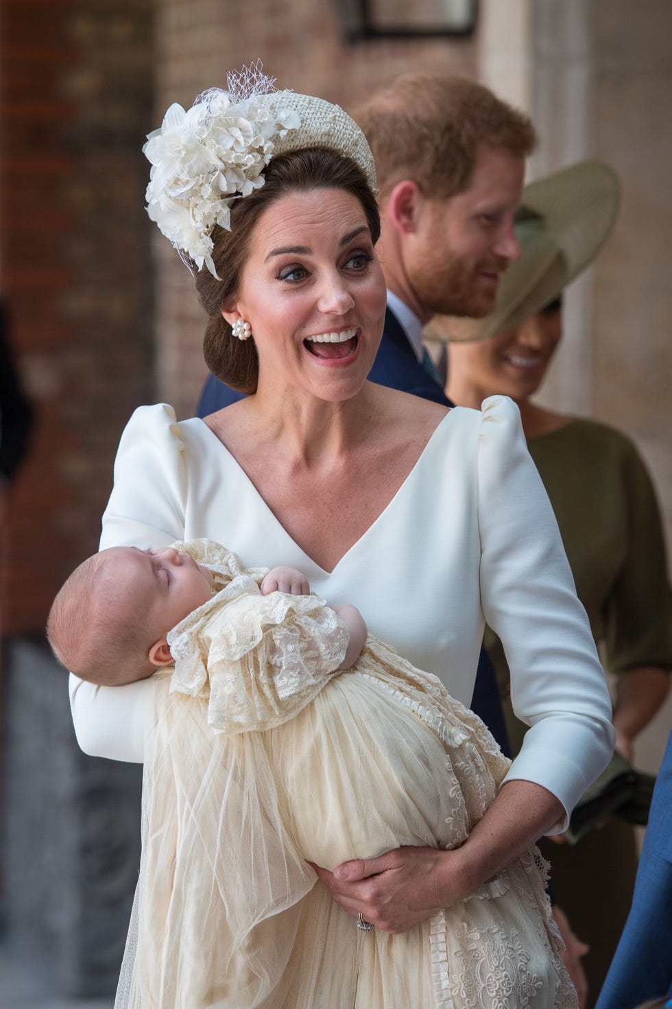 london, england july 09: catherine, duchess of cambridge carries prince louis of cambridge at his christening service at st jamess palace on july 09, 2018 in london, england. (photo by dominic lipinski wpa pool/getty images)