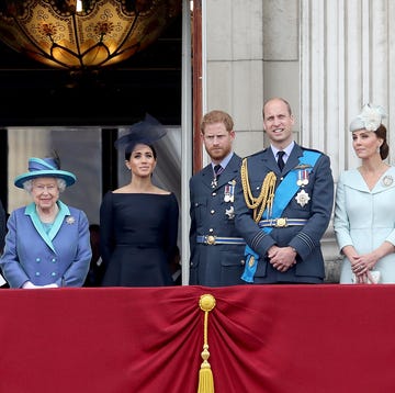 Members Of The Royal Family Attend Events To Mark The Centenary Of The RAF london, england july 10 l r prince charles, prince of wales, camilla, duchess of cornwall, queen elizabeth ii, meghan, duchess of sussex, prince harry, duke of sussex, prince william, duke of cambridge and catherine, duchess of cambridge watch the raf flypast on the balcony of buckingham palace, as members of the royal family attend events to mark the centenary of the raf on july 10, 2018 in london, england photo by chris jacksonchris jacksongetty images