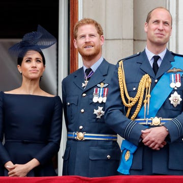 london, united kingdom july 10 embargoed for publication in uk newspapers until 24 hours after create date and time meghan, duchess of sussex, prince harry, duke of sussex, prince william, duke of cambridge and catherine, duchess of cambridge watch a flypast to mark the centenary of the royal air force from the balcony of buckingham palace on july 10, 2018 in london, england the 100th birthday of the raf, which was founded on on 1 april 1918, was marked with a centenary parade with the presentation of a new queens colour and flypast of 100 aircraft over buckingham palace photo by max mumbyindigogetty images