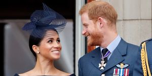 london, united kingdom   july 10 embargoed for publication in uk newspapers until 24 hours after create date and time meghan, duchess of sussex and prince harry, duke of sussex watch a flypast to mark the centenary of the royal air force from the balcony of buckingham palace on july 10, 2018 in london, england the 100th birthday of the raf, which was founded on on 1 april 1918, was marked with a centenary parade with the presentation of a new queens colour and flypast of 100 aircraft over buckingham palace photo by max mumbyindigogetty images