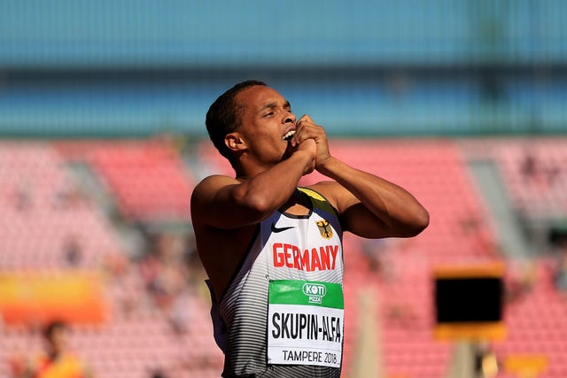 tampere, finland july 14 milo skupin alfa of germany reacts following the final of the mens 4x100m hurdles on day five of the iaaf world u20 championships on july 10, 2018 in tampere, finland photo by ben hoskinsgetty images for iaaf
