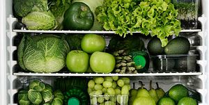 fridge full of green vegetables and fruits