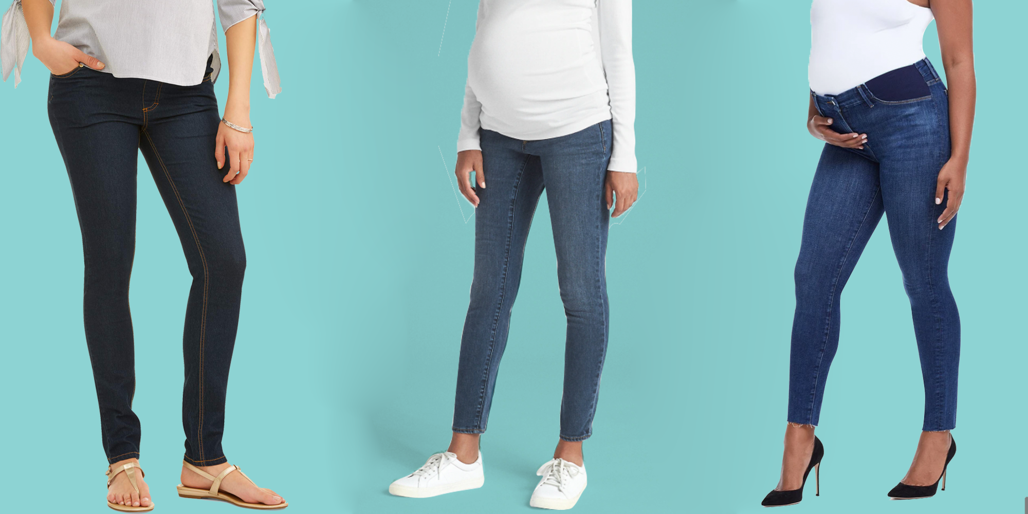 Indigo Blue Maternity Over the Bump Distressed Skinny Denim Jeans