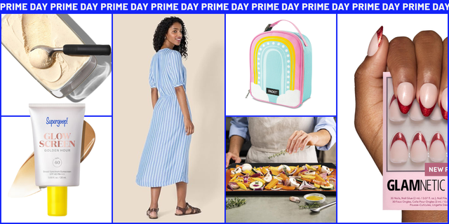a collage featuring various products such as ice cream sunscreen a dress a lunch bag a cooking scene and nail products