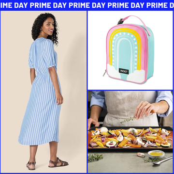 amazon prime day deals under 25 a collage featuring various products such as ice cream sunscreen a dress a lunch bag a cooking scene and nail products