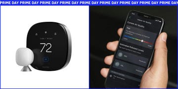 smart thermostat and air quality monitoring app on a smartphone