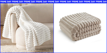 two ribbed throw blankets side by side with one on a couch and one folded up from bedsure
