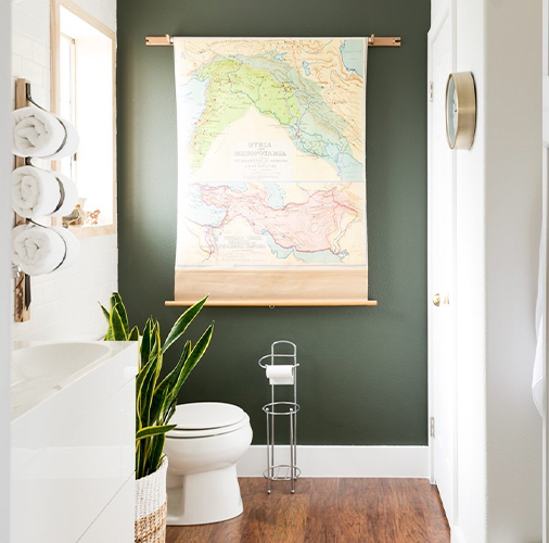 bathroom paint colors, hunter green and blue bathrooms