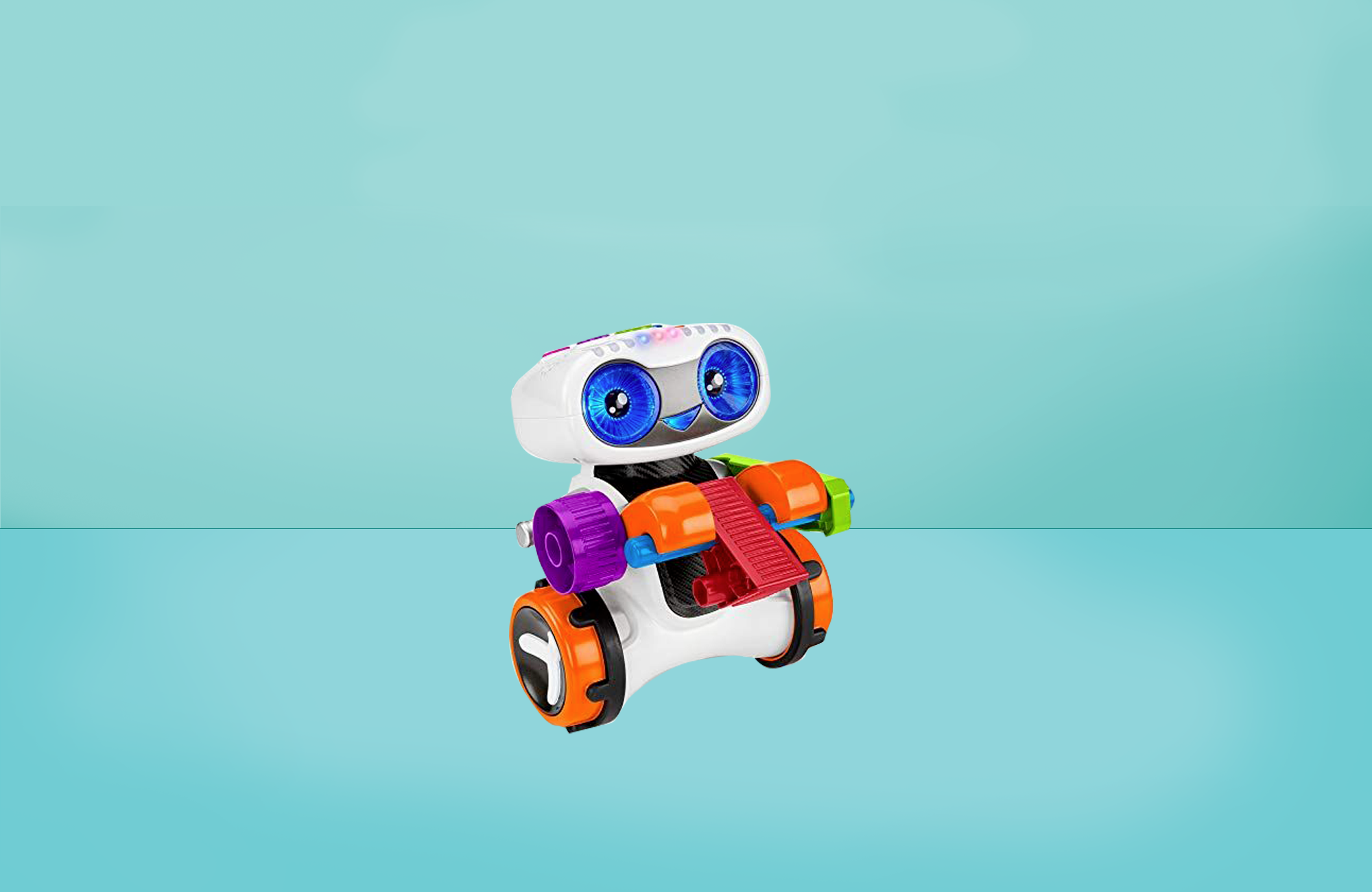 robot toy on blue background