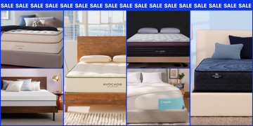 display of various mattresses in a promotional sale format