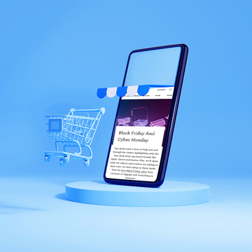 Smartphone displaying a Black Friday sales webpage with a shopping cart illustration smartphone displaying a black friday sales webpage with a shopping cart illustration
