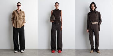 fashion showcase featuring three outfits on models