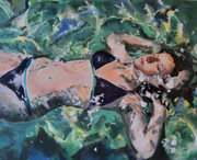 woman wearing black bikini floating in water