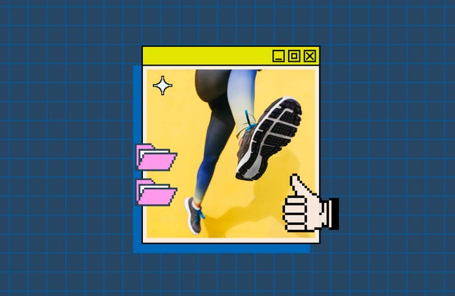 a dynamic image showcasing a person in athletic wear midstride with a bright yellow background