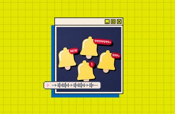 illustrated browser window with pop up of notifications