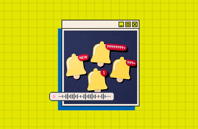 illustrated browser window with pop up of notifications