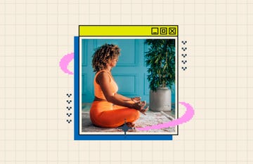 a person in a meditative pose surrounded by a modern interior