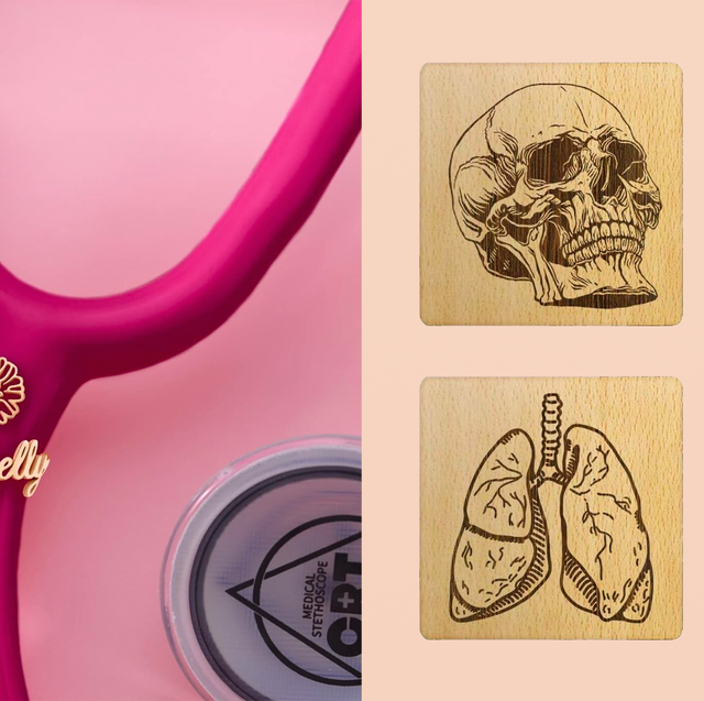 stethoscope charm and human anatomy coasters