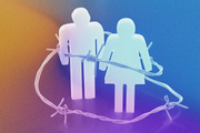 man and woman figure surrounded by barbed wire