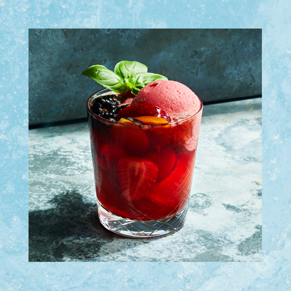 pink cocktails rose sangria float with a scoop of raspberry sorbet