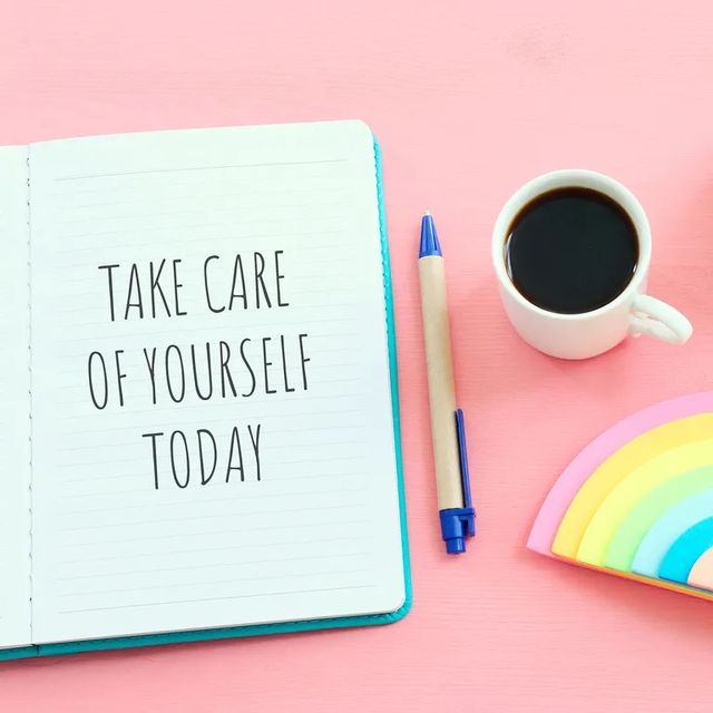 notebook that says "take care of yourself today"