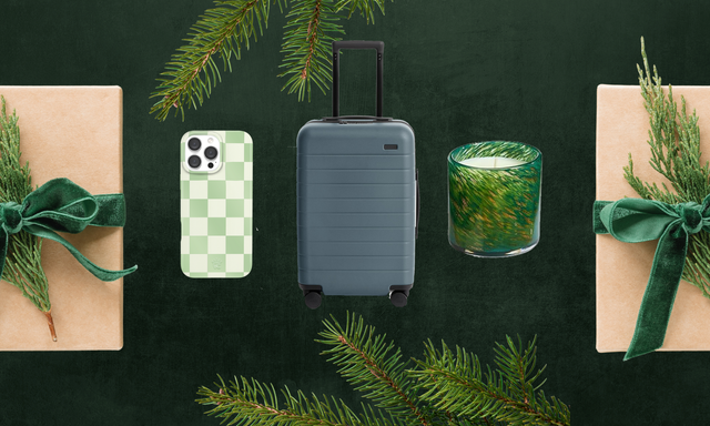 gift items arranged on a dark background