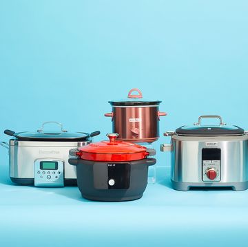 slow cookers from greenpan, crockpot, wolf and instant brands which were among those tested for this story they are on a blue background