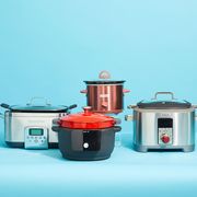 slow cookers from greenpan, crockpot, wolf and instant brands which were among those tested for this story they are on a blue background