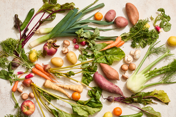 an array of fresh fruits and vegetables