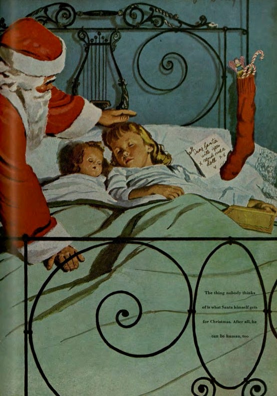 santa visits a sleeping girl on christmas
