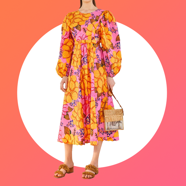 Dolman-Sleeve Ruffle-Hem Midi Dress in Flower Garden