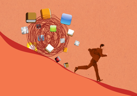 a person running with various app icons surrounding them