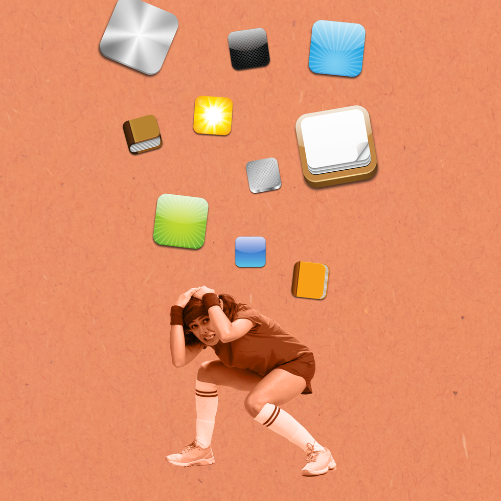 person experiencing pressure represented by falling app icons