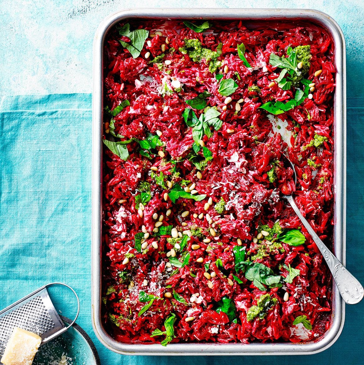 beetroot and basil orzo traybake