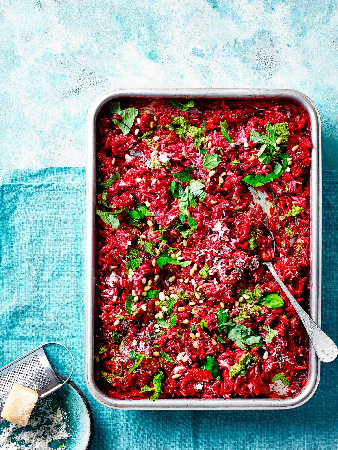 Beetroot and Basil Orzo Traybake