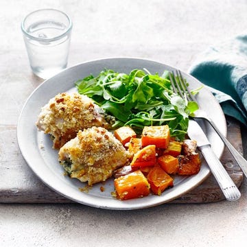 stuffed chicken thigh traybake