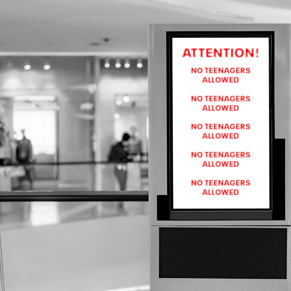 mall directory board that says no teenages allowed
