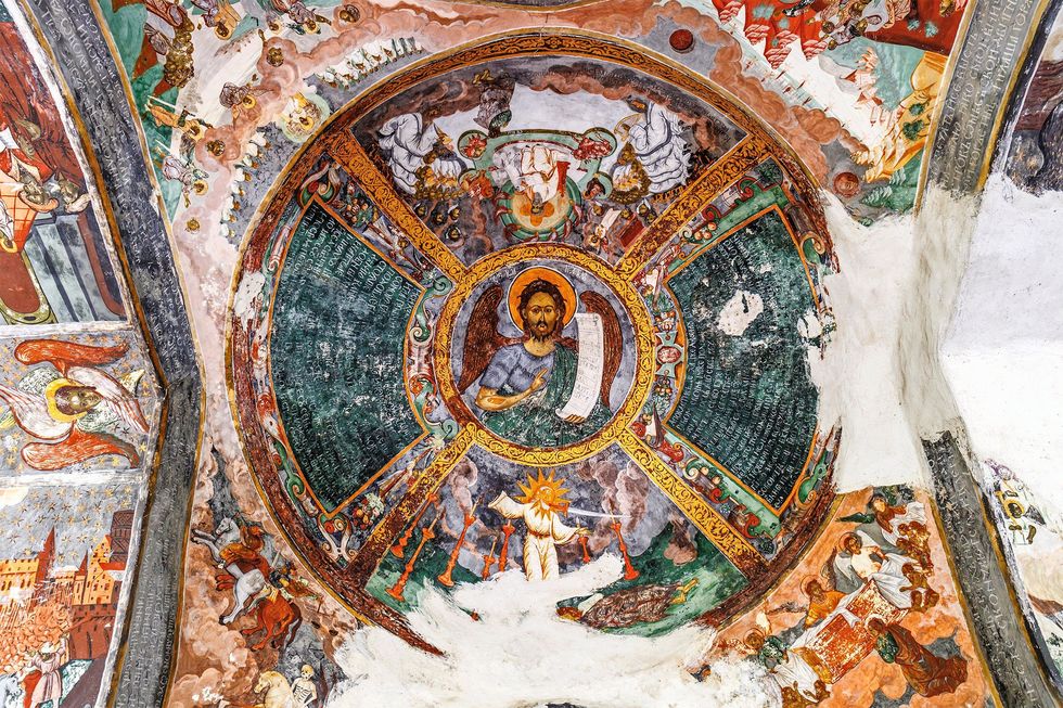 Het fresco in de koepel van Sucevita een van de beroemdste kloosters van Roemeni
