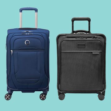 soft sided luggage on blue background